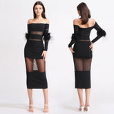 Robe midi patchwork en maille noire